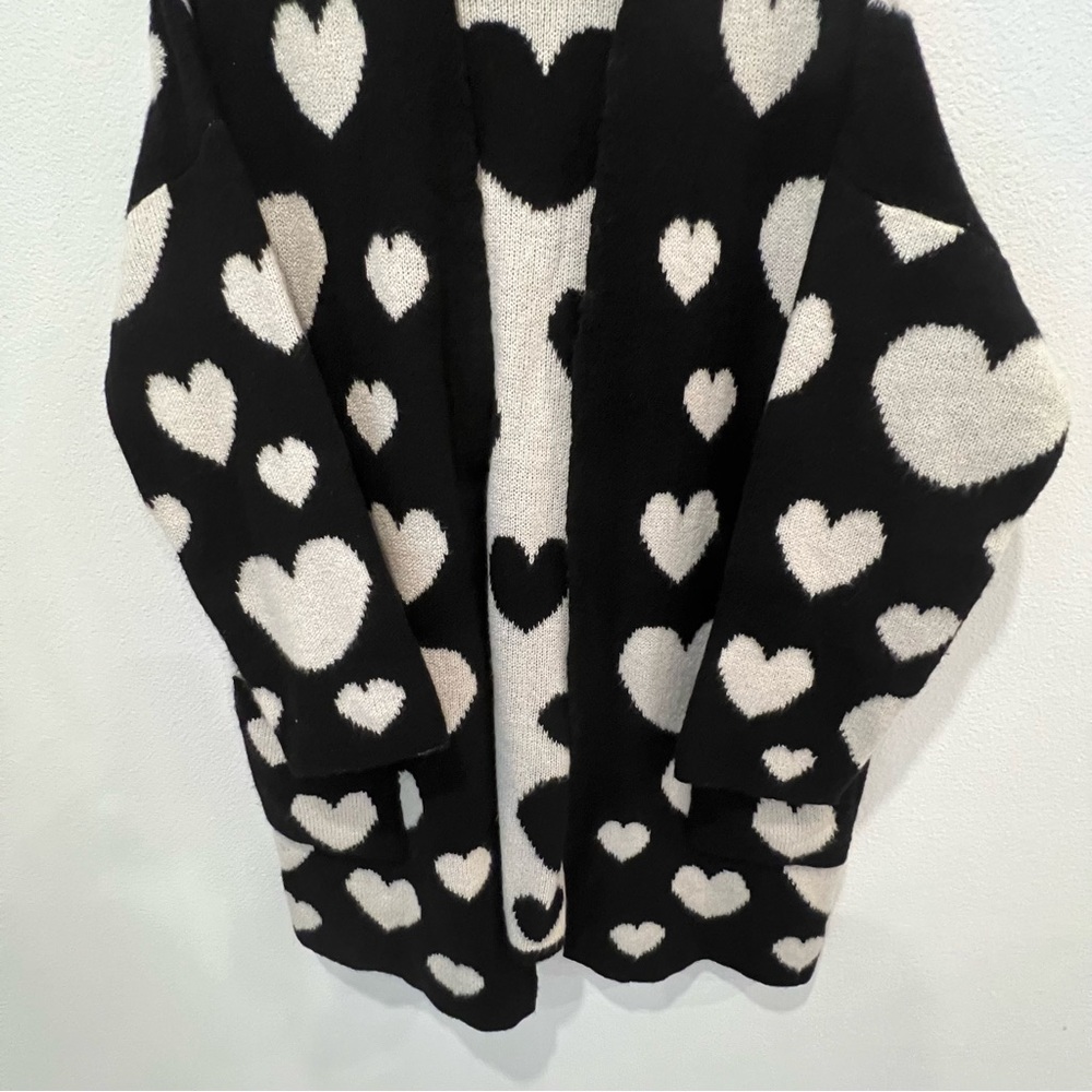 Anthropologie Maeve Halley Hearts Cardigan In Black/White | Size M/L oversized - Picture 7 of 16